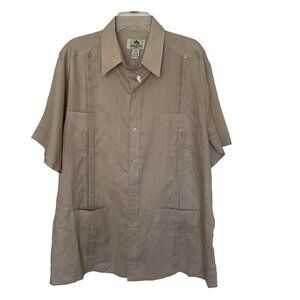 Mojito Shirt Mens 2X Guayabera 4-Pocket Button Down Short Sleeve Beige Linen NEW